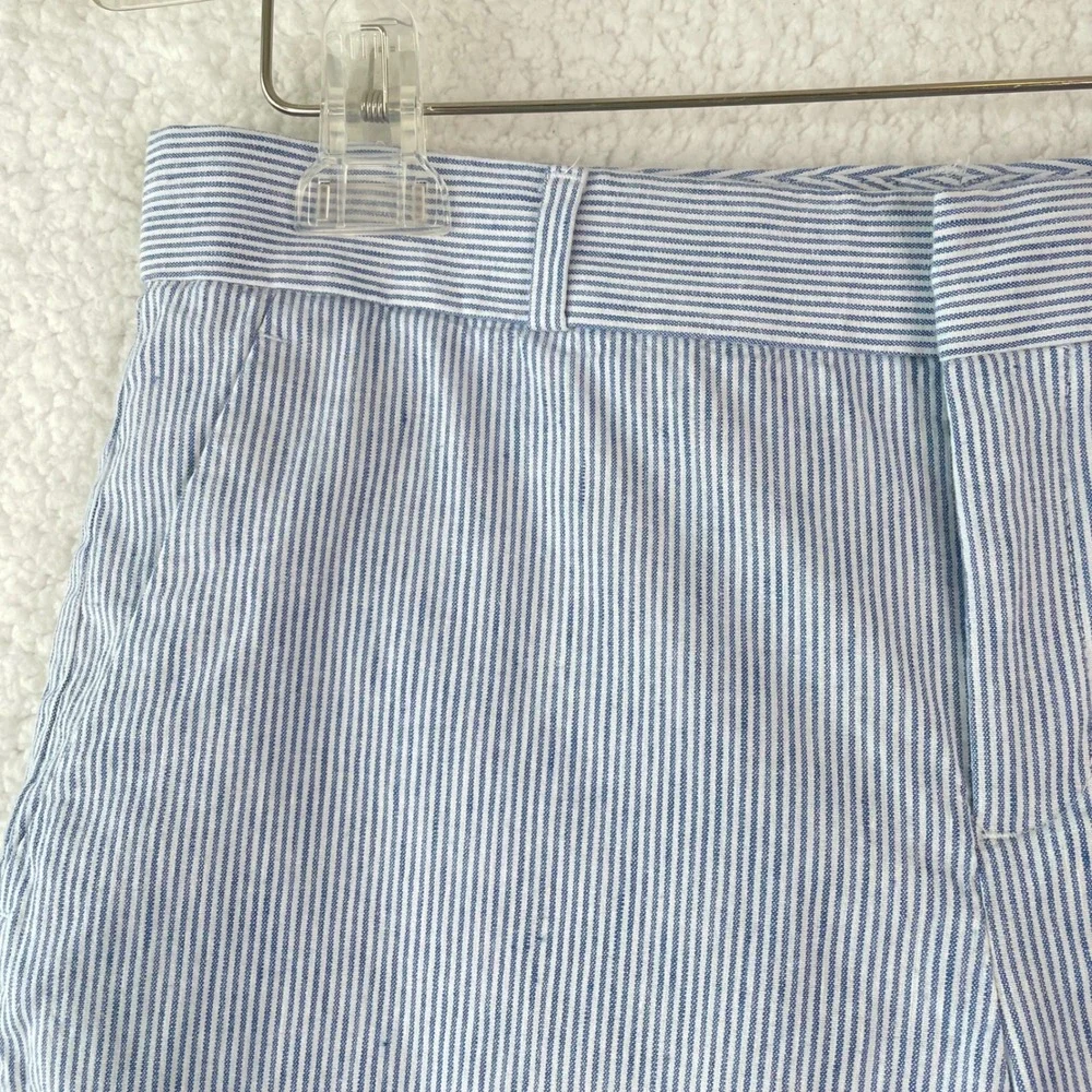 Banana Republic Avery Pinstripe Linen Blend Pants Blue White Womens 6P Petite